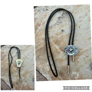 (2) Vintage Bolo Ties, Cowboy, Western, State of Texas, Bear Paw